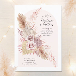 Boho Arch Dusty Ro Flowy Blommigt Bröllop Inbjudningar