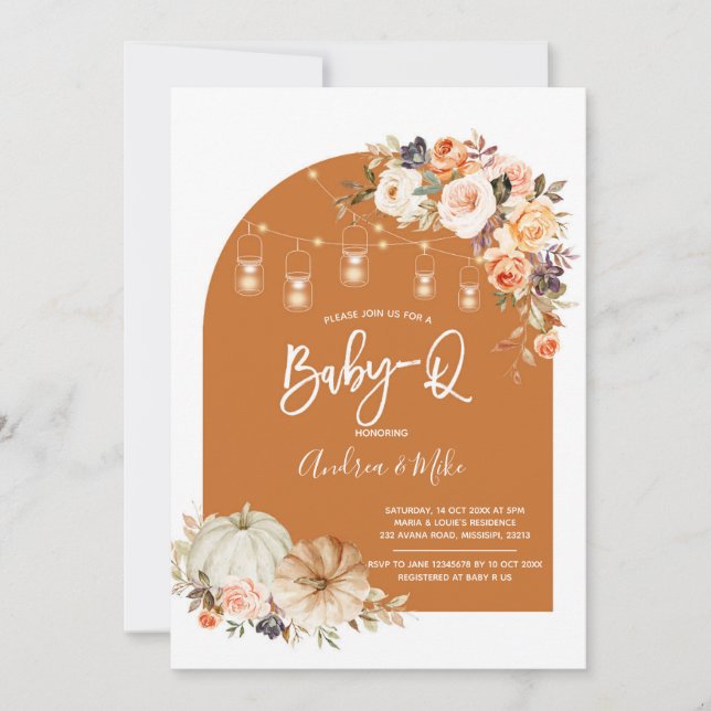 Boho Arch Fall Pumpkin BabyQ Baby Shower Inbjudningar (Framsida)