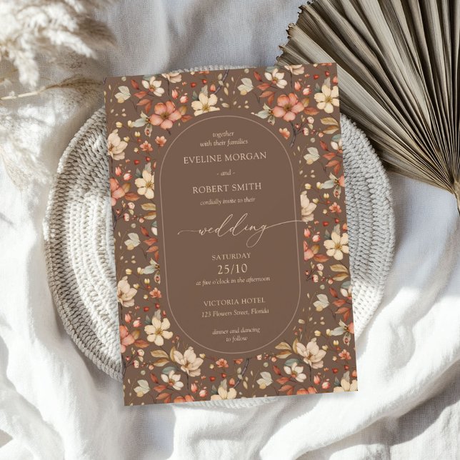 Boho Arch Fall terracotta bruna rostiga vilda blom Inbjudningar (Boho Arch Fall terracotta brown rusty wildflowers Invitation)