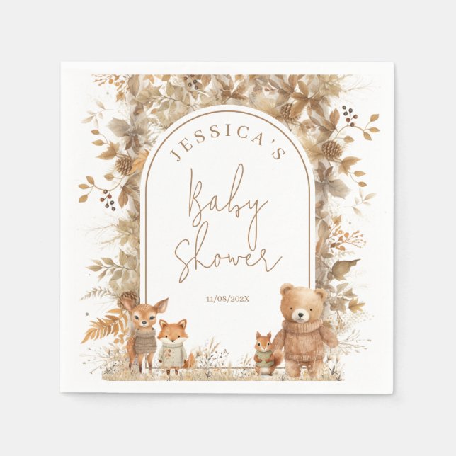 Boho Arch Fall Woodland Animals Baby Shower Pappersservett (Framsidan)