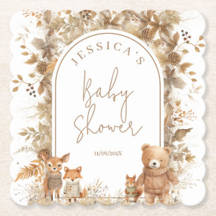Boho Arch Fall Woodland Animals Baby Shower Underlägg Papper