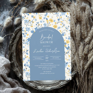 Boho arch-färgad ljusblå gult visblommor inbjudningar