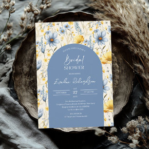 Boho arch-färgad ljusblå gult visblommor inbjudningar