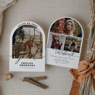 Boho Arch Foto Modernt manus Examensfirande Inbjudningar