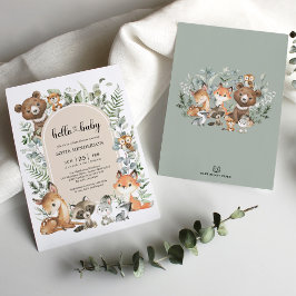 Boho Arch Greenery Woodland Animals Baby Shower Inbjudningar
