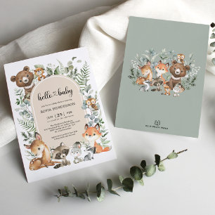 Boho Arch Greenery Woodland Animals Baby Shower Inbjudningar