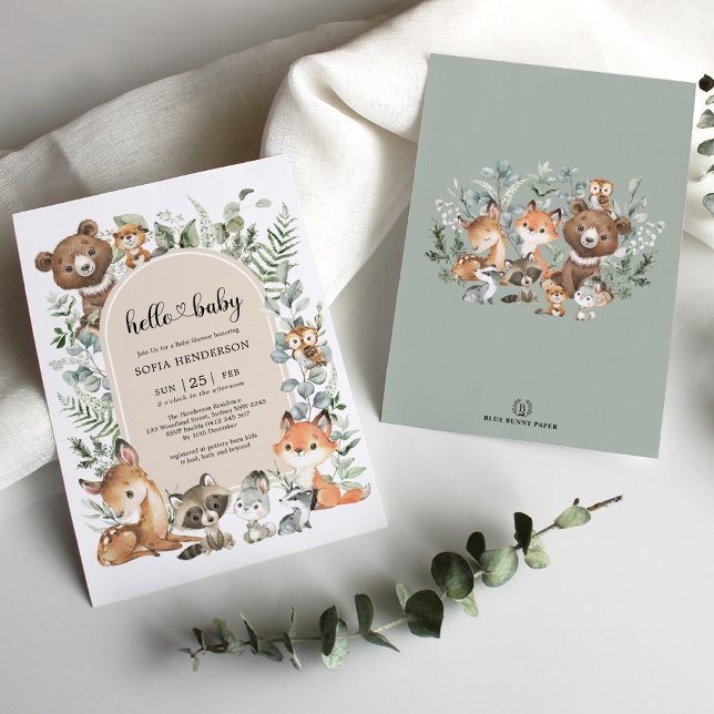Boho Arch Greenery Woodland Animals Baby Shower Inbjudningar (Skapare uppladdad)