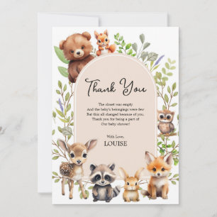 Boho Arch Greenery Woodland Animals Baby Shower Tack Kort