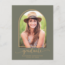 Boho Arch Grönt Guld Photo Studentfest Meddelande Vykort