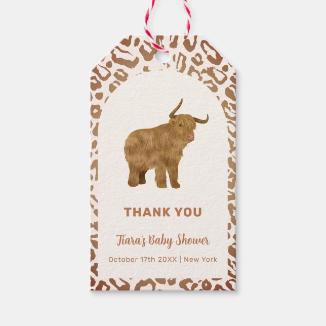 Boho Arch Heliga Cow Western Baby Shower Presentetikett (Framsidan)