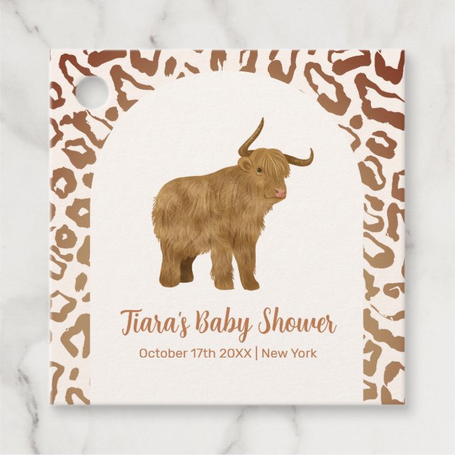 Boho Arch Heliga Ko Västerländsk Baby Shower Gåvor Etiketter (Framsida)
