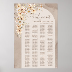 Boho arch ivory wildblommor Alphabetical Seating Poster