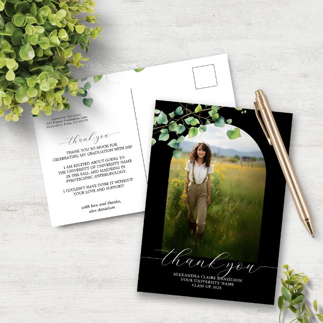 Boho Arch Ivy Black Studenten Tack Vykort (Skapare uppladdad)