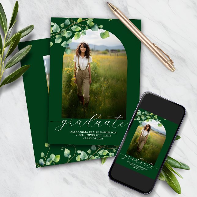 Boho Arch Ivy Forest Grönt Studenten Inbjudningar (Skapare uppladdad)