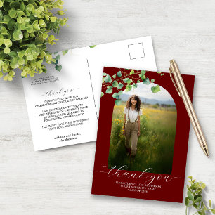 Boho Arch Ivy Mörk Red Studenten Tack Vykort
