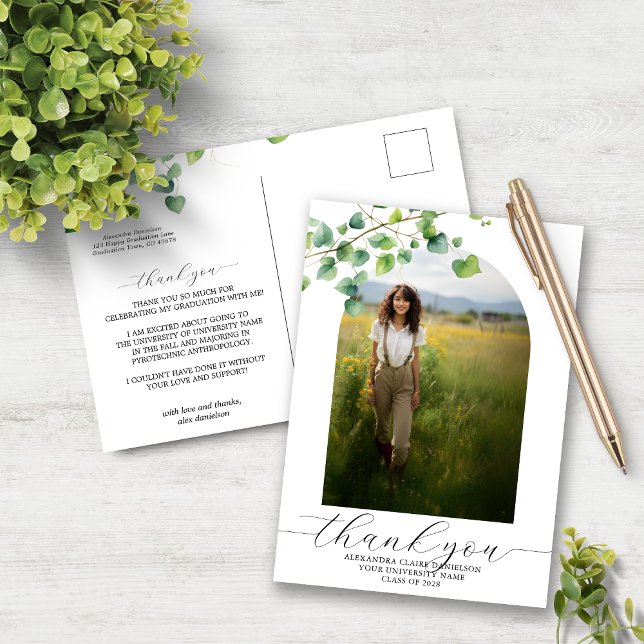 Boho Arch Ivy White Studenten Tack Vykort (Skapare uppladdad)