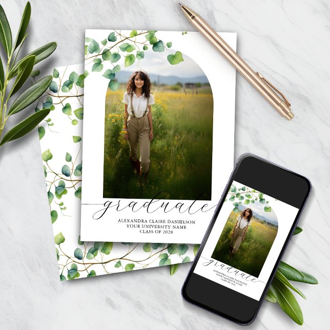 Boho Arch Ivy, White Studenten-tillkännagivandet Julkort (Skapare uppladdad)