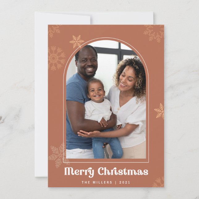 Boho Arch jul terracotta snöflingor Photo Inbjudningar (Framsida)