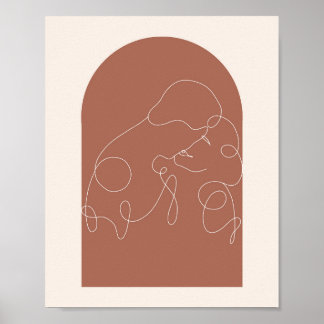 Boho Arch Kissing Continual Linear Line Art 2 Poster