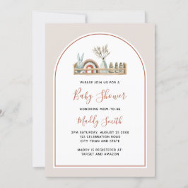 Boho Arch Leksak Terracotta Rainbow Shower Inbjudningar