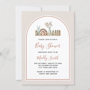 Boho Arch Leksak Terracotta Rainbow Shower Inbjudningar