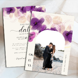 Boho Arch Lila Orchid Elegant Chic Photo Bröllop Spara Datumet