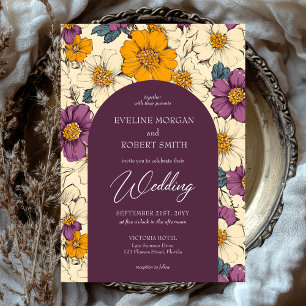 Boho arch mauve orange och elfenben inbjudningar