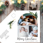 Boho Arch Modern jul Photo Collage Helg Vykort<br><div class="desc">Det här moderna boho Arch-fotokollage julkort gör perfektens helgdag kort! Den enkla bohemiska svarta och vita designen har en modern stil med handskriven typografi med en minimalistisk chic stil och en vintern grey med faux guld accents. Du kan anpassa kortets framsida med 3 foton, din familj namn och året. Inkludera...</div>