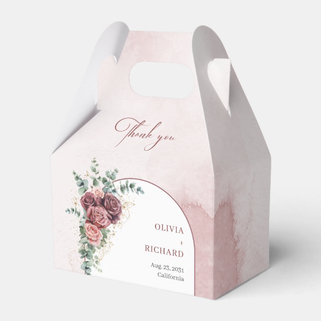 Boho arch mörk maroon  ro eucalyptus guld presentaskar (Framsidan Sidan)