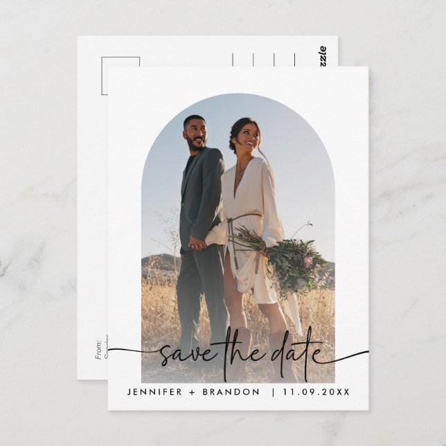 Boho arch overlay Calligraphy Save Date Photo Vykort (Fram/baksida)