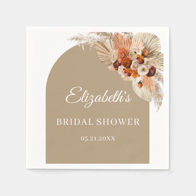 Boho arch pampas gräs teracotta Brinner orange Pappersservett (Framsidan)