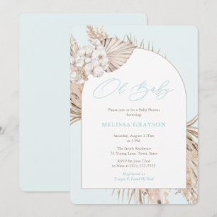 Boho Arch Pampas Grass Light Blue Boy Shower Inbjudningar