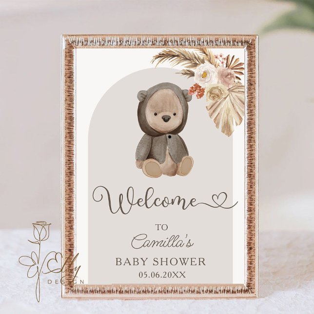 Boho Arch Pampas Grass Nalle Baby Shower Poster (Skapare uppladdad)