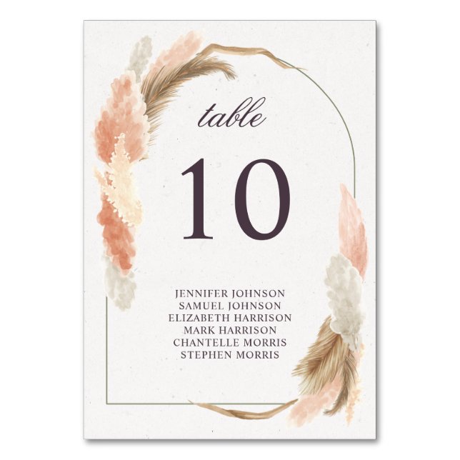 Boho arch pampas Onmodig bröllop Bordsnummer (Framsidan)