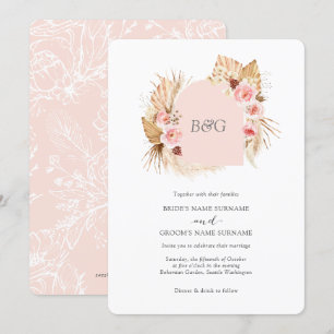 Boho arch pampas rosa bröllop inbjudningar