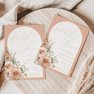 Boho Arch Peach Blommigt Möhippa Inbjudningar
