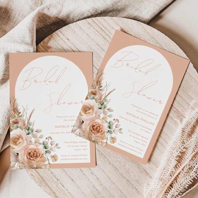 Boho Arch Peach Blommigt Möhippa Inbjudningar (Skapare uppladdad)