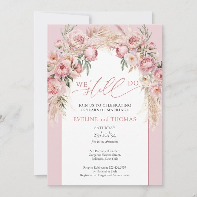 Boho arch  peonies pampas-gräs som vi fortfarande  inbjudningar (Framsida)