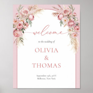 Boho arch peonies pampas grässaft välkomna poster