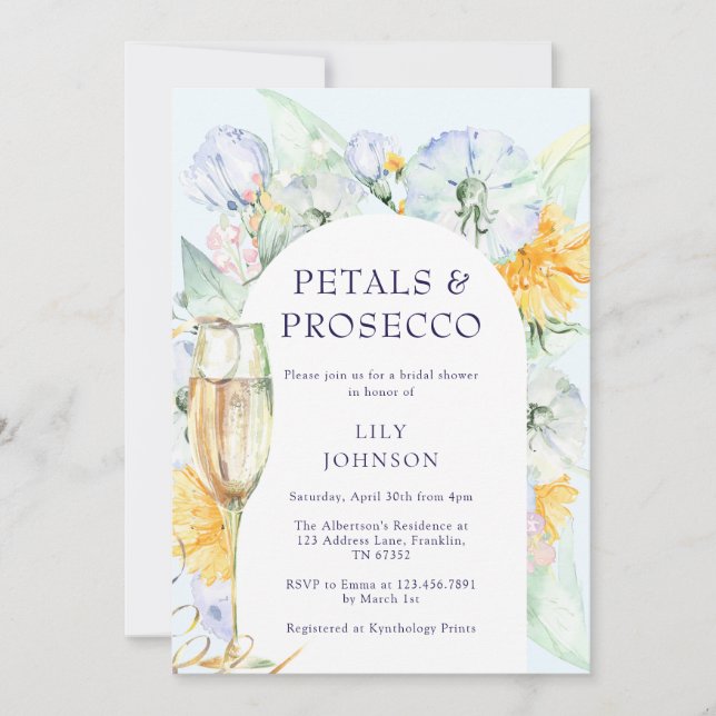 Boho Arch Petals Prosecco Blommigt Möhippa Inbjudningar (Framsida)