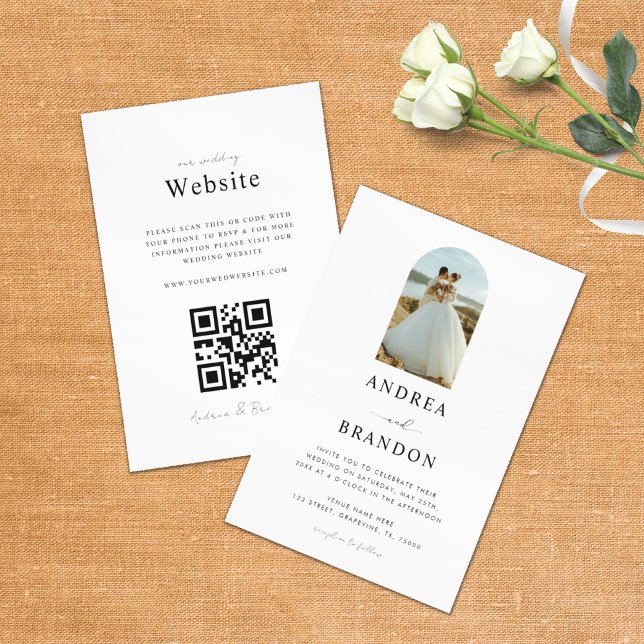 Boho Arch Photo Simple Elegant Allt på en Bröllop Inbjudningar (Skapare uppladdad)