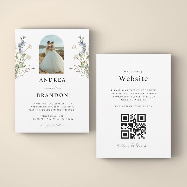 Boho Arch Photo Wildblommor alla i ett Bröllop Inbjudningar (Skapare uppladdad)