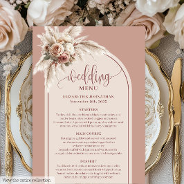 Boho Arch Powder Pink Pampas Floral Wedding Menu Meny