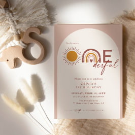Boho Arch Rainbow 1st Birthday Miss Onederful Inbjudningar