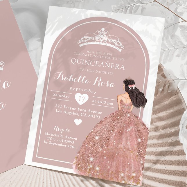 Boho Arch Ro Guld Mexikanska prinsessan Quinceañer Inbjudningar (Skapare uppladdad)
