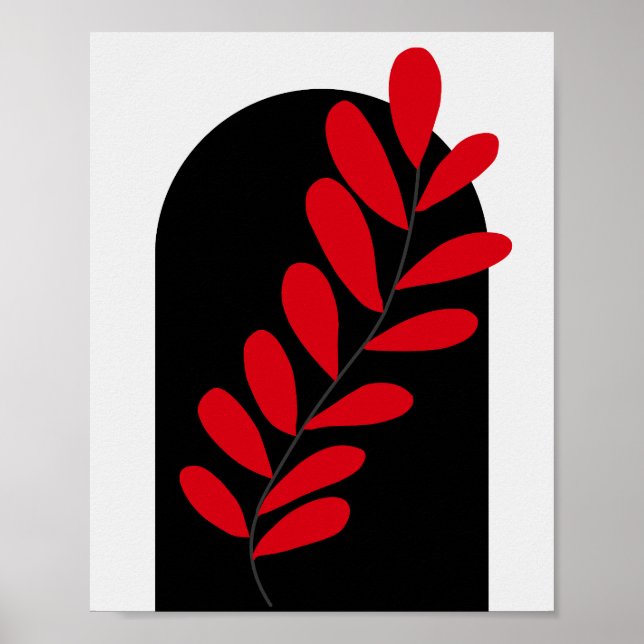 Boho Arch Röd Och Svarta Blad Affisch (Framsidan)