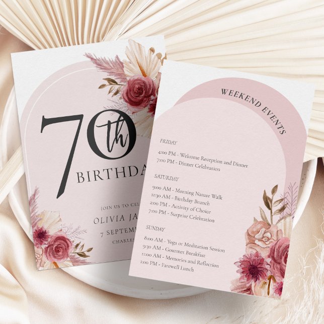 Boho Arch Rosa Flowers Helg Birthday Itinerary Inbjudningar (Skapare uppladdad)