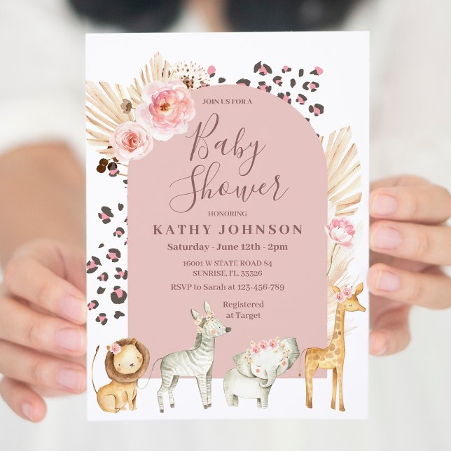 Boho Arch Safari Jungle Animals Baby Shower Invit Inbjudningar (Skapare uppladdad)