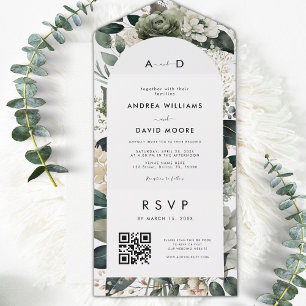 Boho Arch Sage Grönt Ivory Blommigt QR-koden Bröll