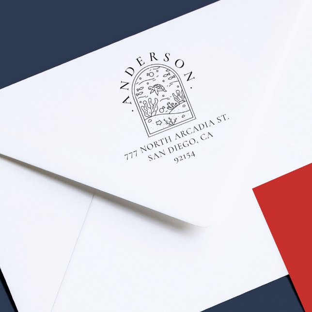 Boho Arch Sea Turtle Anpassningsbar Returadress Stämpel (Skapare uppladdad)